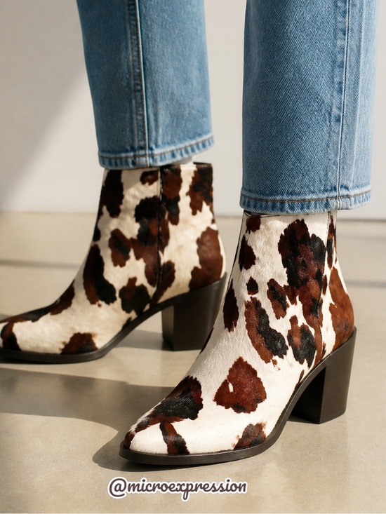 Frye Shoes - RARE Frye Georgia Short Cow Pattern Fur Leather Cowboy Pull On Western AnkleBoot